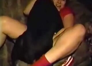 Red socks babe wraps her legs around a black that fucks her silly