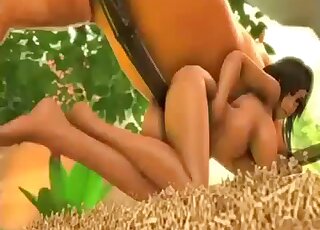 فتاة عرقية ذات صدر كبير تتعرض لضرب مهبلها من قبل حصان معلق