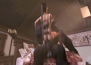 فتاة سمراء ذات صدر كبير تمارس الجنس مع مينوتور ذو قضيب كبير