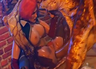 Giant animated monster treats submissive babe with deep pussy drilling