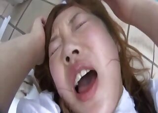 Immersive fuck movie showing Asian girl fucking a dog by the pool