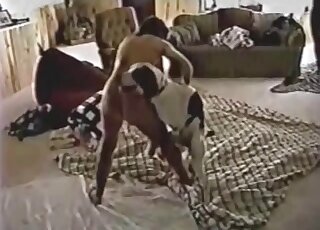 Dog humps tight amateur slut in vintage XXX zoophilia porn