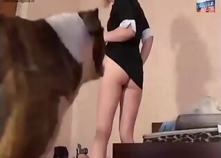 Attractive babe lets this dog lick her pussy in a hot fashion here