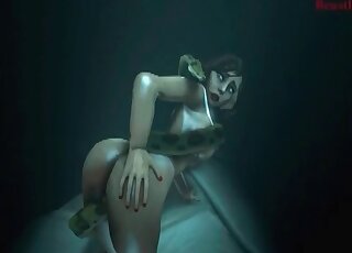 Filthy anime bitch gets pussy fucked hard by enormous snake