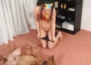 Perverted mature wife loves teeasing and stroking her big dog